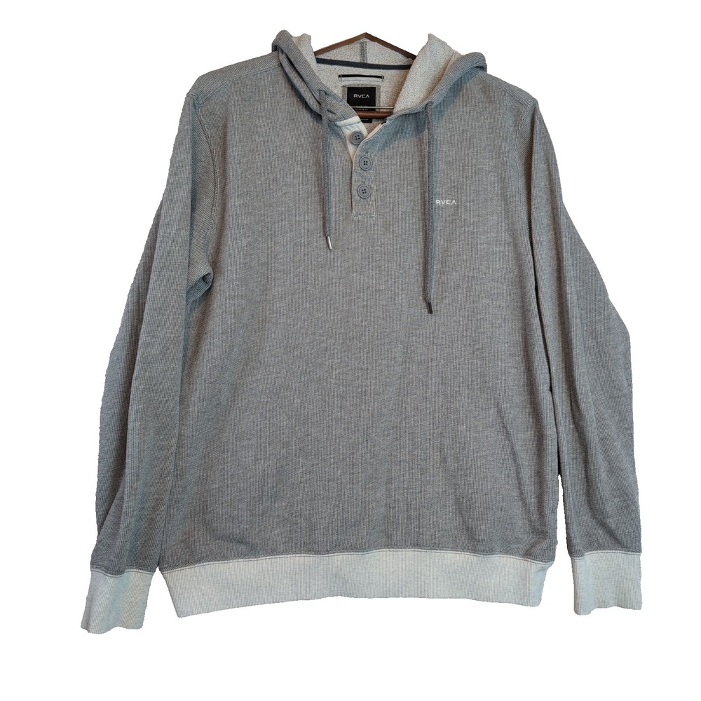 RVCA Mens Gray Waffle Knit Henley Hoodie Medium Pullover Streetwear Skate Urban